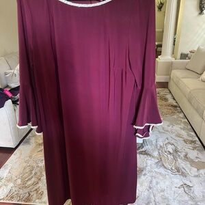 Burgundy dress with ruffled rhinestone sleeves and rhinestone collar size 1X